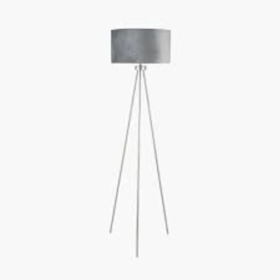BOXED PACIFIC HOUSTON BRUSHED SILVER METAL TRIPOD FLOOR LAMP