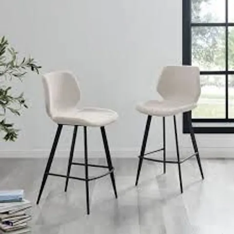 BOXED NYLA SET OF 2 CREAM FABRIC, BLACK LEG COUNTER STOOLS