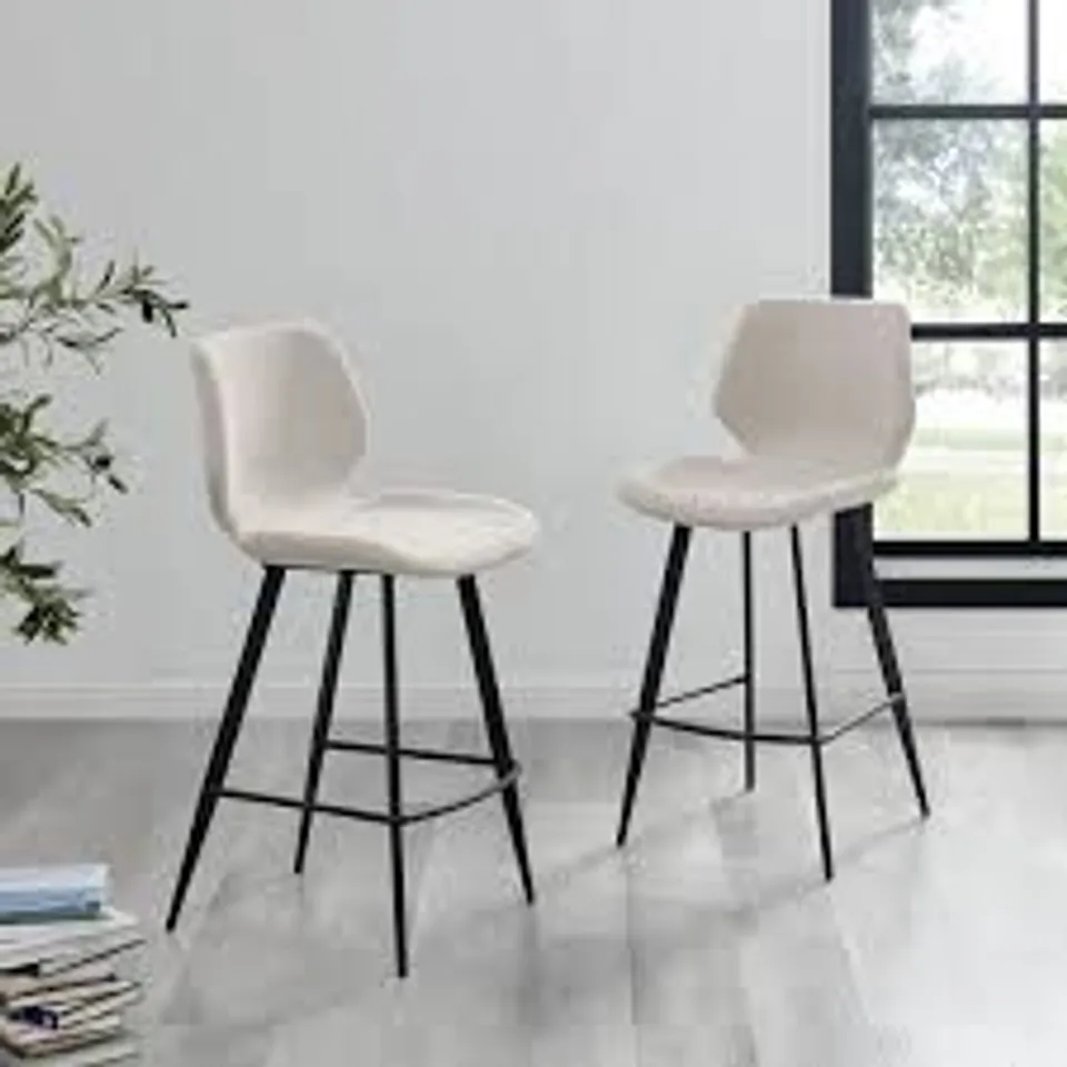 BOXED NYLA SET OF 2 CREAM FABRIC, BLACK LEG COUNTER STOOLS