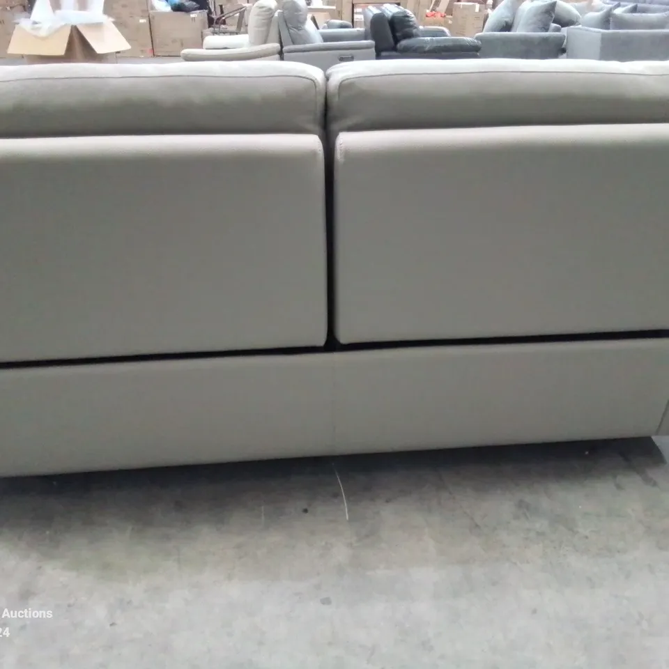 DESIGNER PAVILION SOFT GREY LEATHER ELECTRIC RECLINING 3 SEATER SOFA