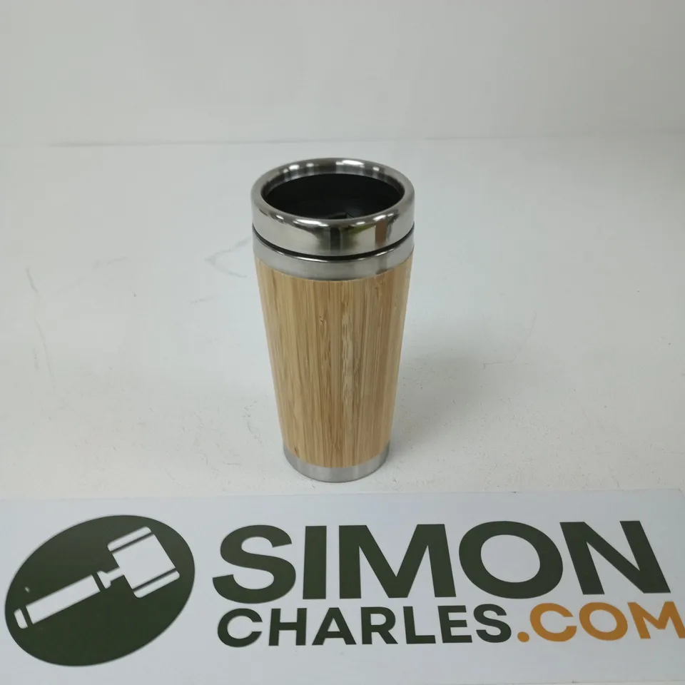BAMBOO TRAVEL TUMBLER WITH STAINLESS STEEL RIM