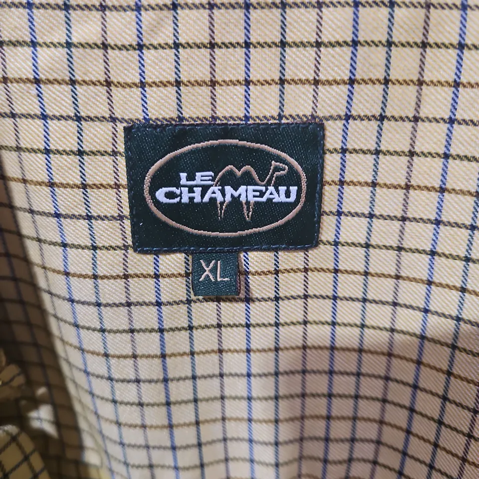 LE CHAMEAU MEN'S CHECK SHIRT – YELLOW/BEIGE WITH BLUE WINDOWPANE, UK XL