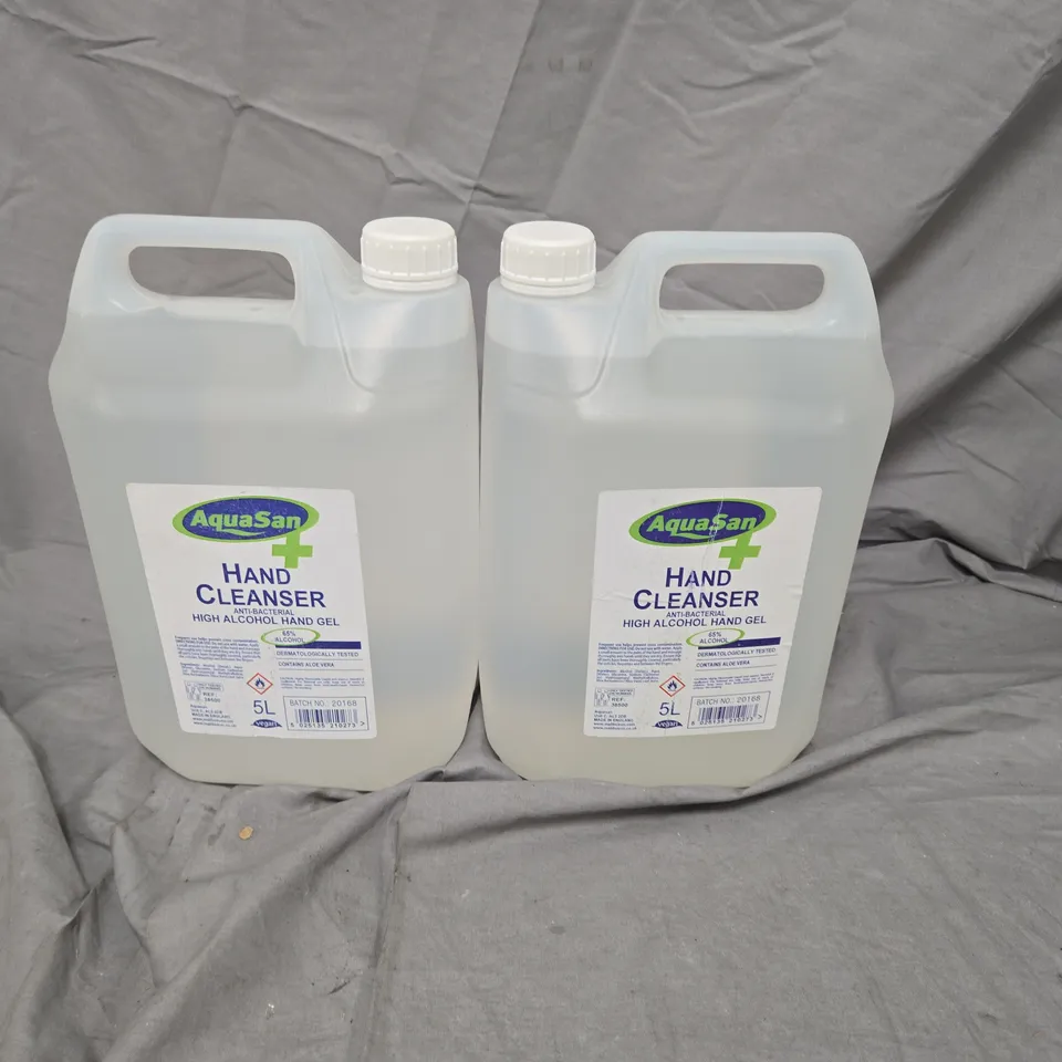 LOT OF 2 AQUASAN HAND CLEANSER ANTI-BACTERIAL HIGH ALCOHOL HAND GEL - 2 X 5L