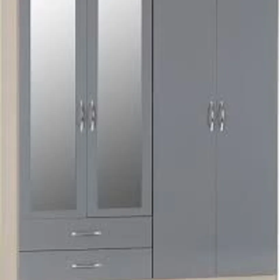 BOXED NEVADA 4 DOOR WARDROBE - GLOSS GREY (3 BOXES)