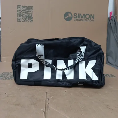 PINK HOLDALL BAG – BLACK WITH LARGE WHITE PINK LOGO