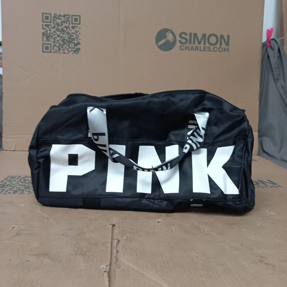 PINK HOLDALL BAG – BLACK WITH LARGE WHITE PINK LOGO