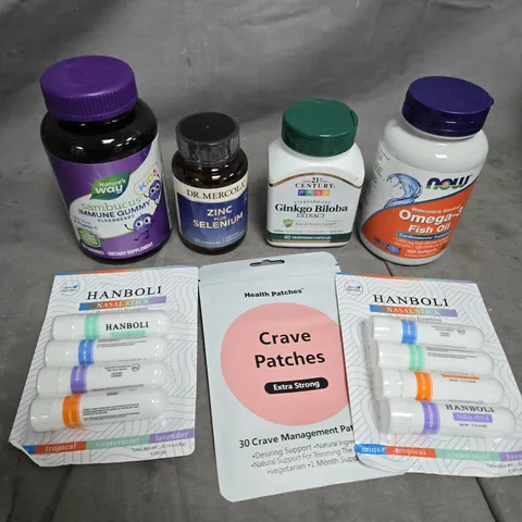 APPROXIMATELY 10 ASSORTED VITAMIN/HEALTH AID PRODUCTS TO INCLUDE FISH OIL, CRAVE PATCHES, VITAMIN D3 ETC 