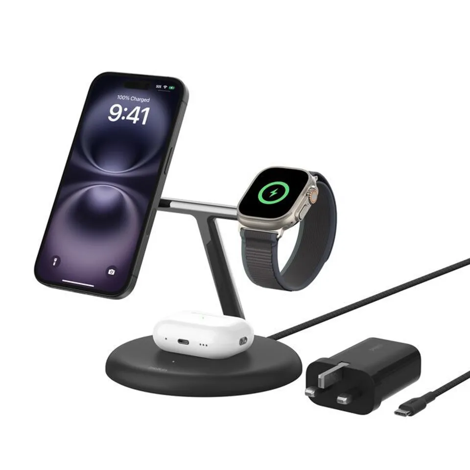 BELKIN 3-IN-1 QI2 CHARGING STAND - WHITE
