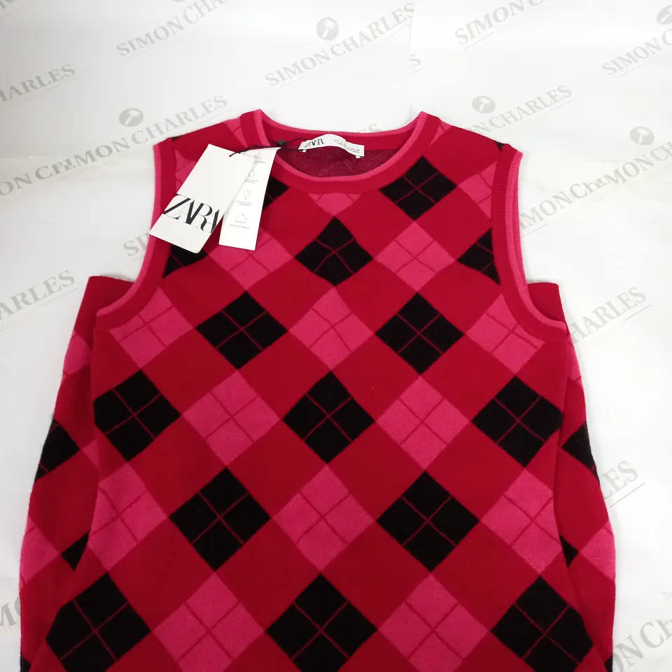ZARA PICNIC PATTERN SHORT SLEEVE DRESS - LARGE