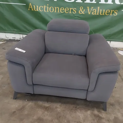QUALITY ITALIAN DESIGNER FLAVIO POWER RECLINING EASY CHAIR WITH ADJUSTABLE HEADREST GREY PLUSH FABRIC