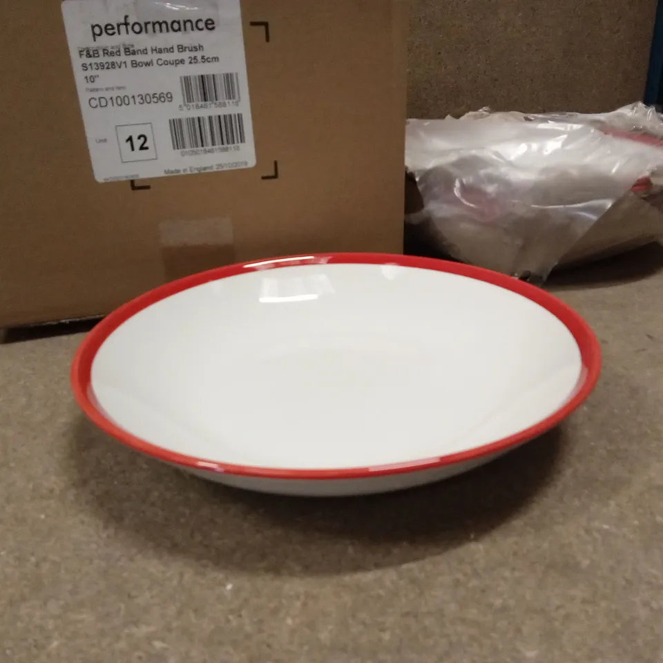 BOX OF APPROXIMATELY 12 x F&B RED BAND, HAND BRUSH BOWLS 25.5cm