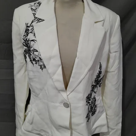 KAREN MILLER COMPACT VISCOSE PEPLUM EMBROIDERED BLAZER IN IVORY - 12