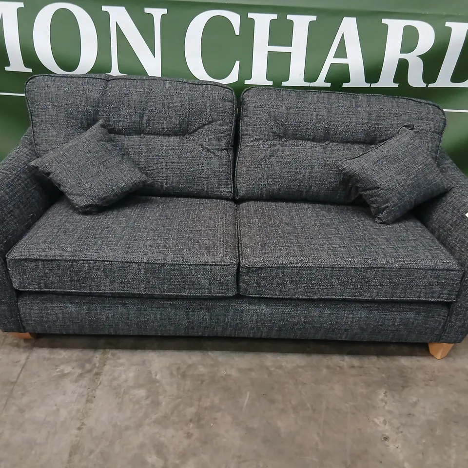 GREY FABRIC TWO-SEAT SOFA WITH CUSHIONS