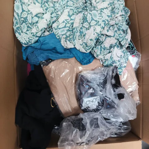 LARGE BOX OF APPROXIMATELY 25 ASSORTED CLOTHING ITEMS IN VARIOUS COLOURS, STYLES AND SIZES - COLLECTION ONLY