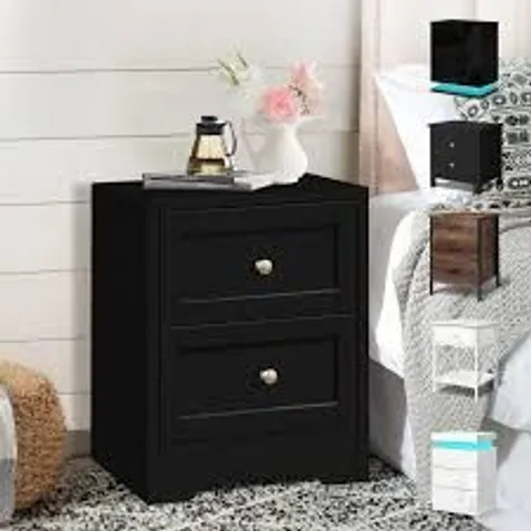BOXED ELFORDSON 2 DRAWER BEDSIDE TABLE BLACK