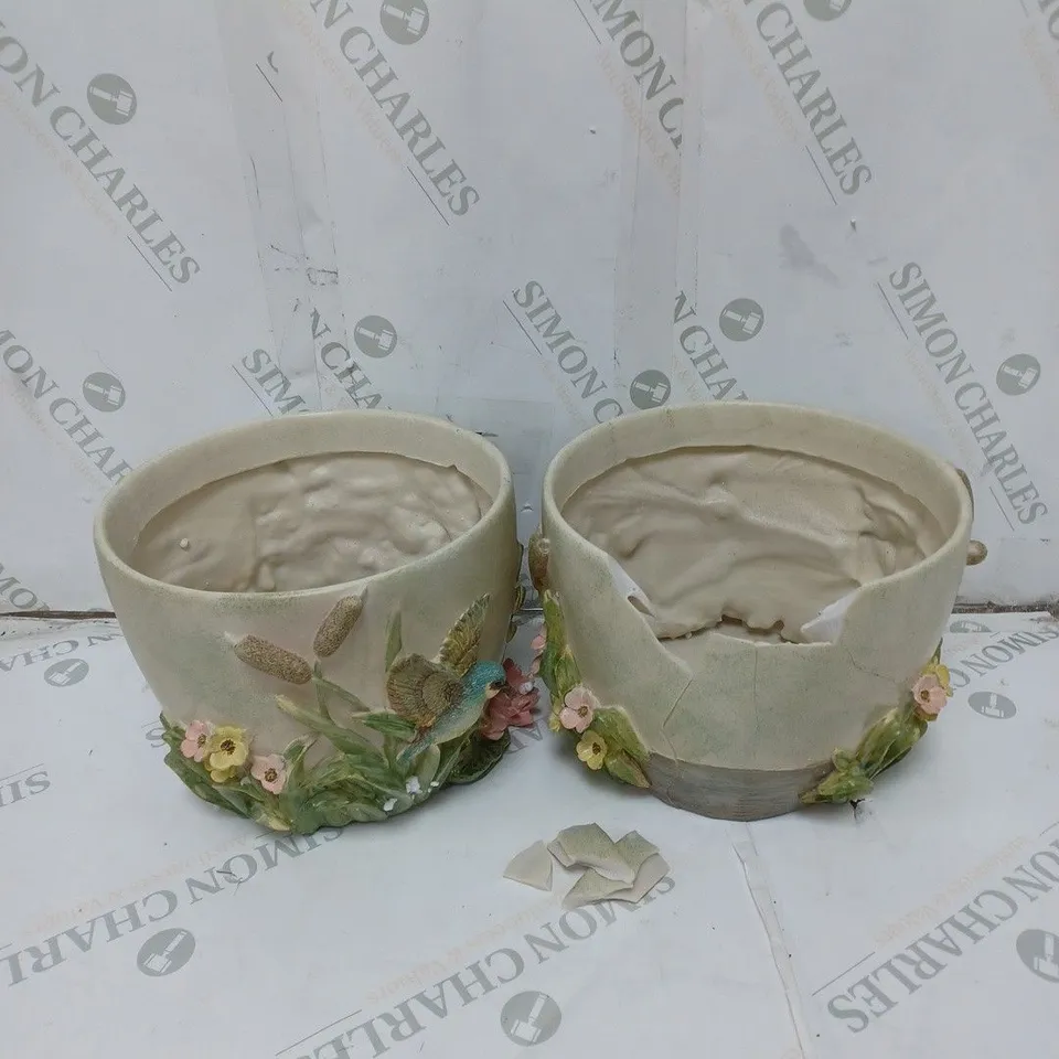 MY GARDEN STORIES SET OF 2 FLORAL EMBOSSED PLANTERS