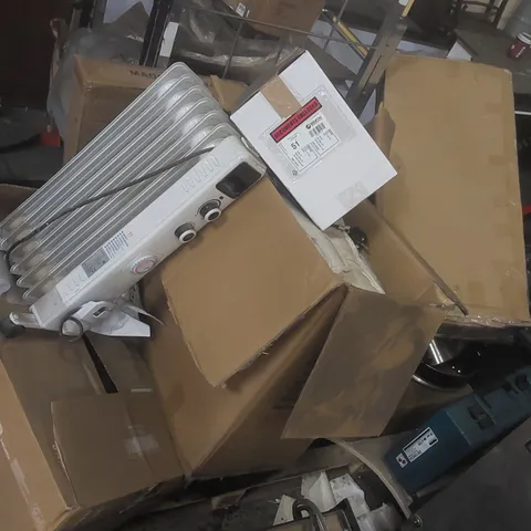PALLET CONTAINING A VERY LARGE QUANTITY OF ASSORTED ITEMS INCLUDING: DESK, RADIATOR, FURNITURE PARTS ECT