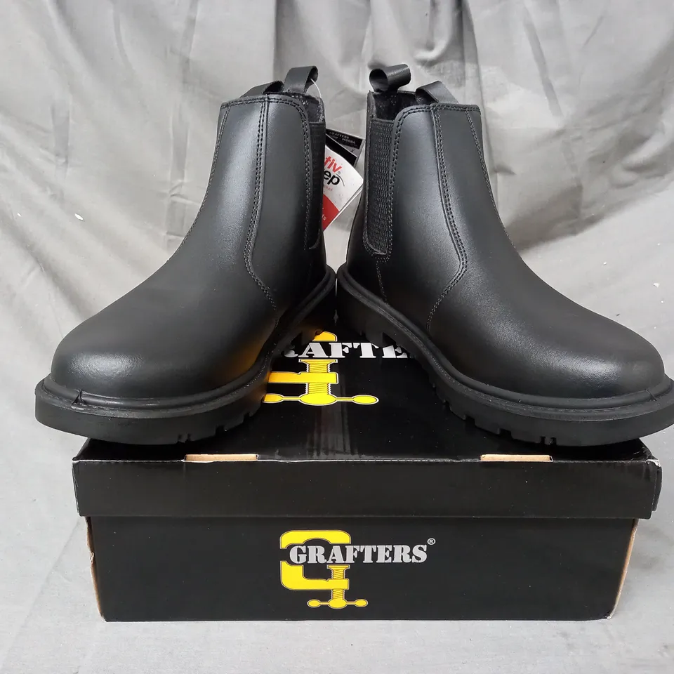 BOXED PAIR OF GRAFTERS GRINDER SAFETY TWIN GUSSET DEALER BOOTS IN BLACK UK SIZE 9