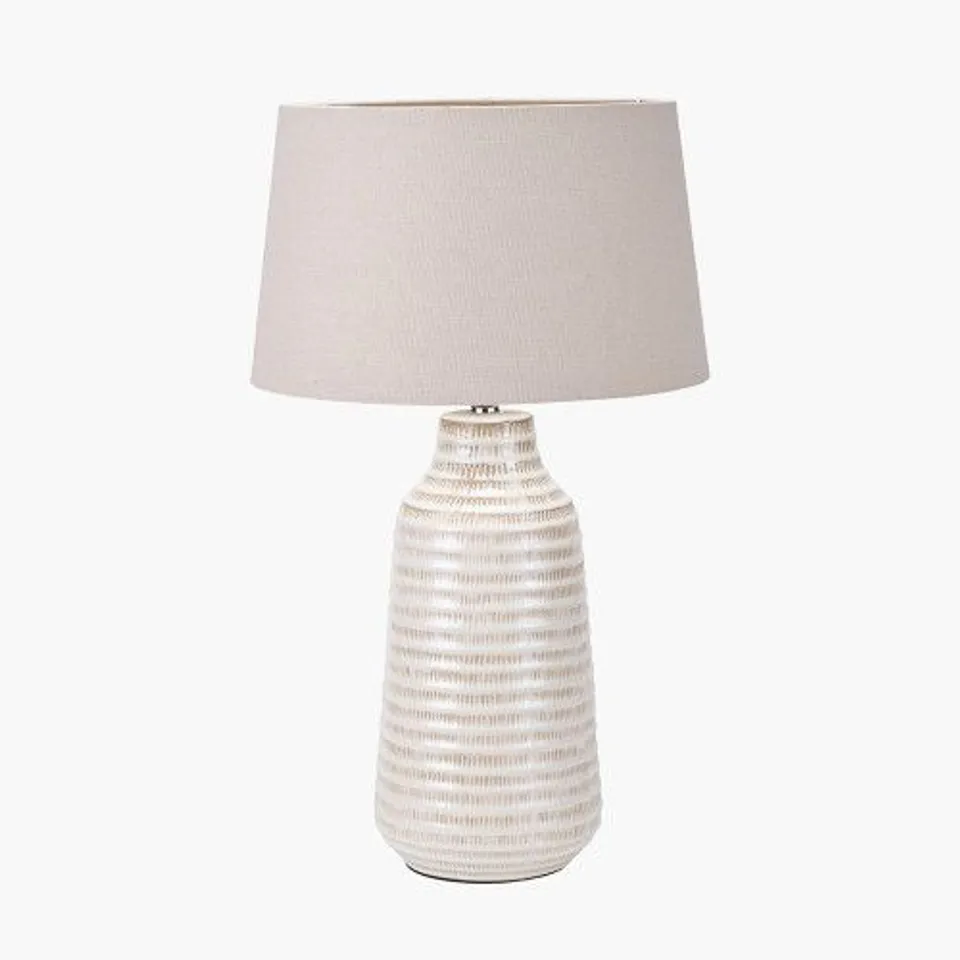 BOXED NYA WARM WHITE SCRATCH EFFECT CERAMIC TABLE LAMP