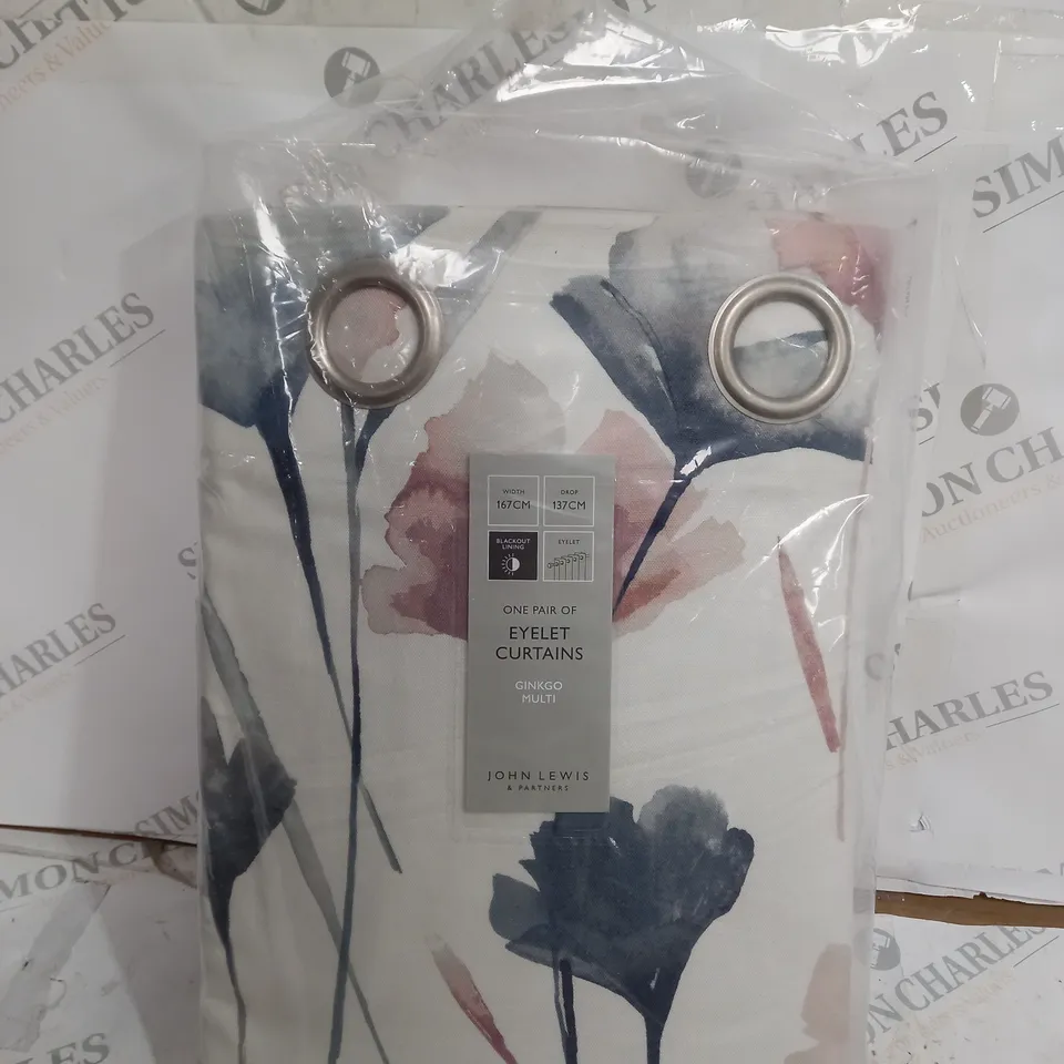 JOHN LEWIS EYELET CURTAINS GINKGO MULTI - WIDTH 167CM X DROP 137CM