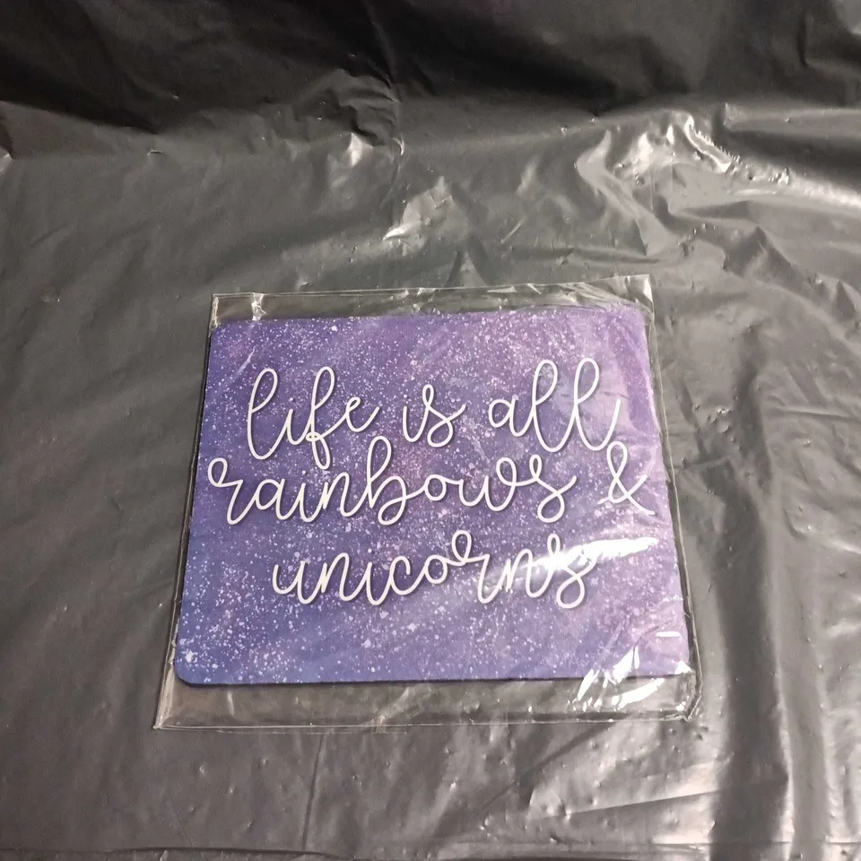 BOX OF ASSORTED ITEMS INCLUDING: ASSORTED MOUSE MATS, CYBERPUNK POSTCARDS AND NINTENDO BANDS