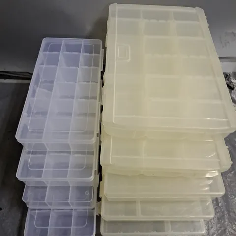 LOT OF 16 MULTI COMPARTMENT PLASTIC STORAGE TUBS