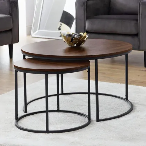 BOXED BELLINI WOODEN ROUND NESTING COFFEE TABLE IN WALNUT (1 BOX)