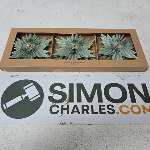 6 X GISELA GRAHAM SAGE GREEN STARBURST PAPER SNOWFLAKE DECORATION SETS