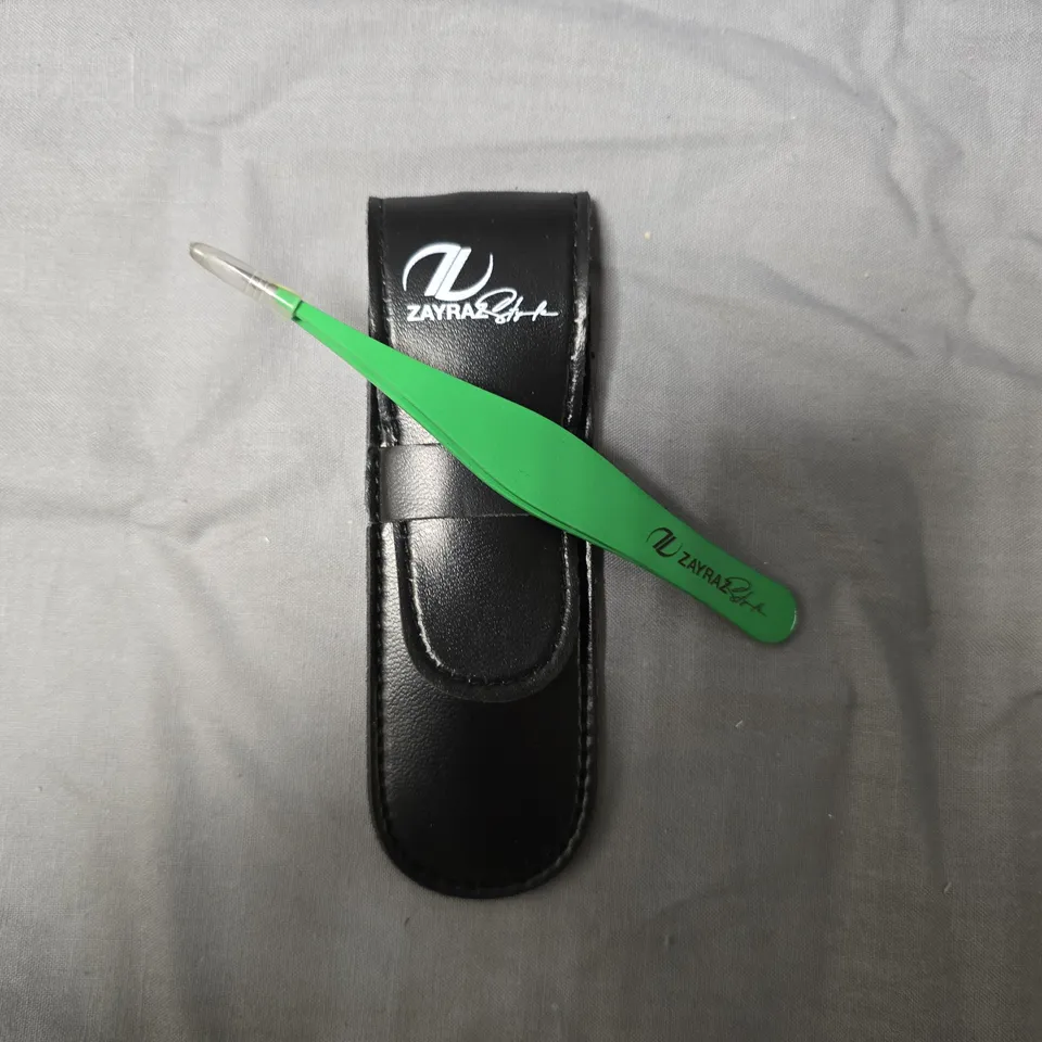 ZAYRAZ POINT-TIP TWEEZERS WITH LEATHER CASE – GREEN APPROXIMATELY 9 PCS 