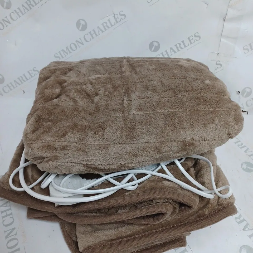 BOXED COZEE HOME HEATED BLANKET IN DARK TAUPE