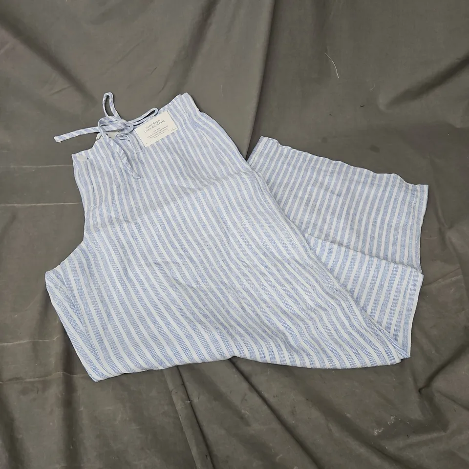 HOLLISTER SUPER BAGGY LINEN LEND WIDE LEG TROUSERS IN BLUE STRIPE SIZE L SHORT