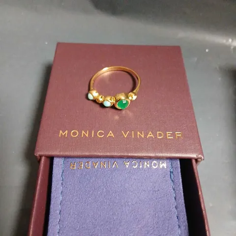 MONICA VINADER GOLD TONE RING WITH GREEN CABOCHON AND TURQUOISE ACCENTS
