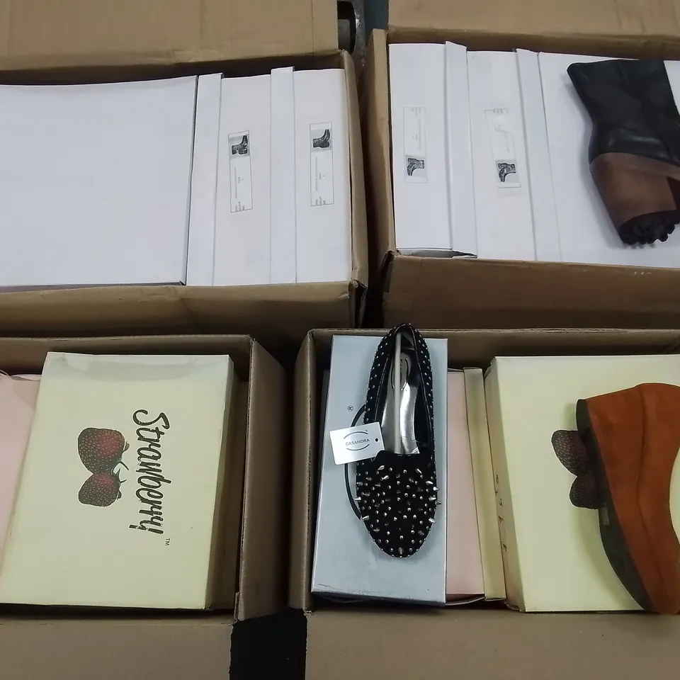 LOT OF 18 BOXED OF ASSORTED SHOES IN VARIOUS SIZES TO INCLUDE STRAWBERRY, CASANDRA AND SILENCE + NOISE