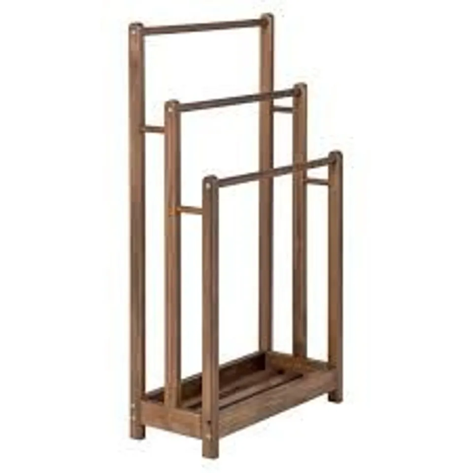 BOXED COSTWAY 3-TIER WOODEN TOWEL RACK FREESTANDING 3 BARS TOWEL DRYING HOLDER STORAGE SHELF - BROWN