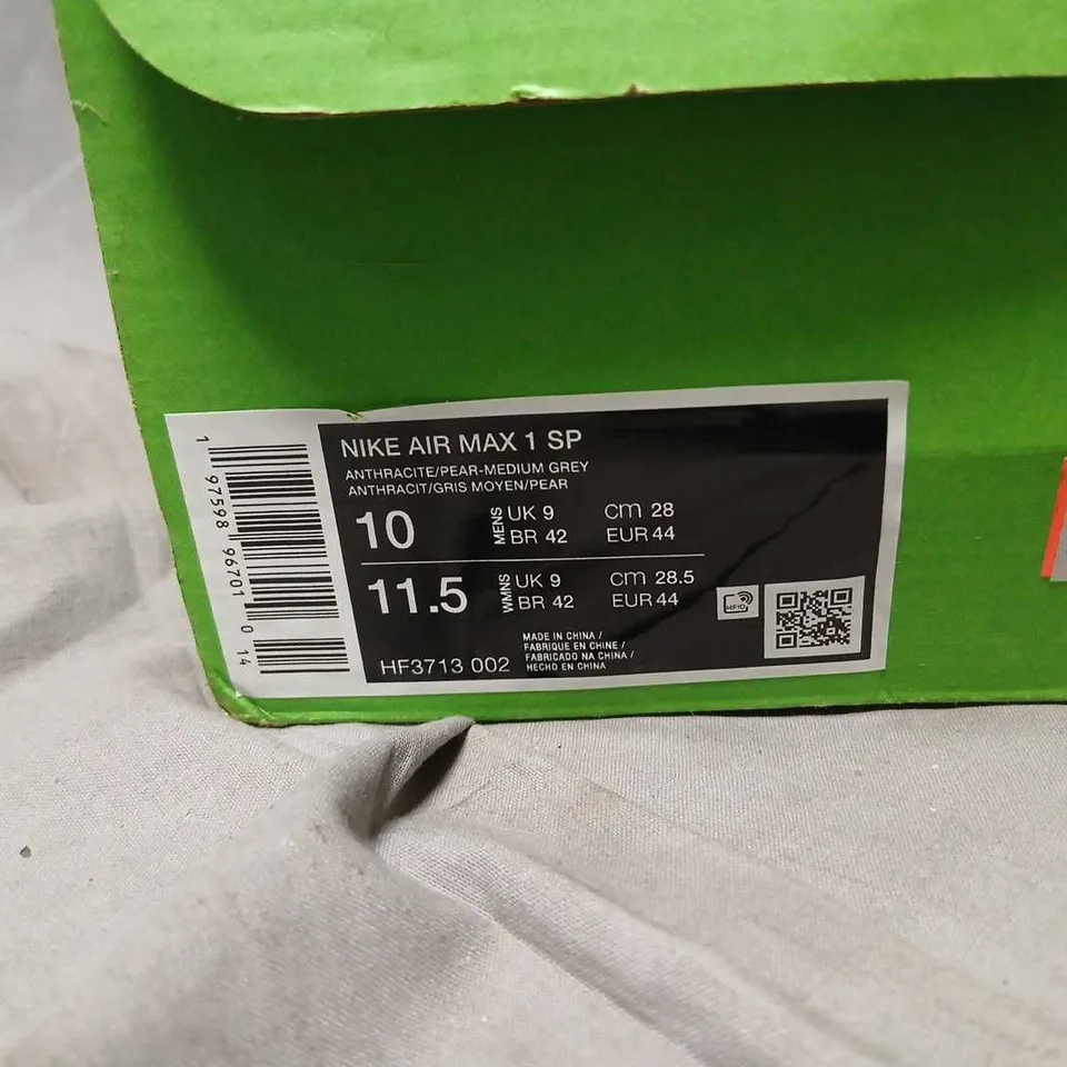 NIKE AIR MAX 1 SP TRAINERS - ANTHRACITE/MEDIUM GREY WITH NEON LIME, UK9 (US10)