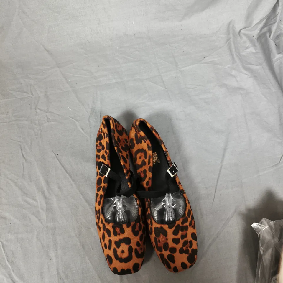BOX OF APPROXIMATELY 20-25 PAIRS OF SHOES INCLUDING, ANIMAL PRINT SLIP ONS,RIVER ISLAND HEELS AND WHITE BLOCK HEELS