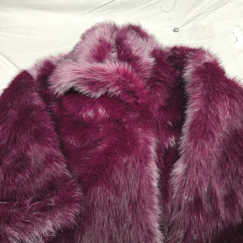 BLUE VANILLA BURGUNDY FAUX-FUR COAT – WOMEN'S, SIZE UK S 