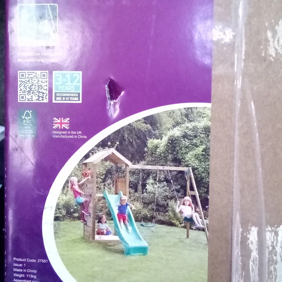 BOXED PLUM LOOKOUT TOWER WITH SWING ARM WOODEN PLAY CENTRE 