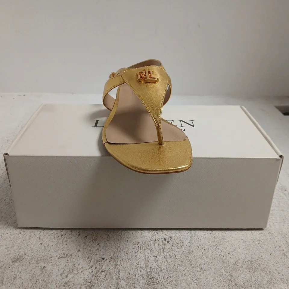 BOXED PAIR OF RALPH LAUREN TOE-POST SLINGBACK SANDALS IN METALLIC GOLD SIZE UK 6