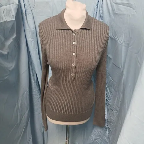 M&S BROWN KNIT POLO-NECK SWEATER, UK 14