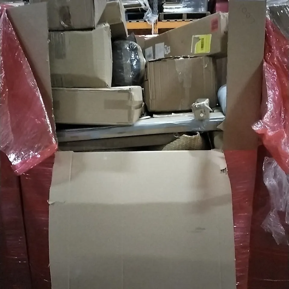 PALLET OF HOUSEHOLD ITEMS TO INCLUDE STONE BATH MAT, SKATEBOARD,  SLIMLINE HEATER WITH THERMOSTAT AND OTHER ASSORTED ITEMS...