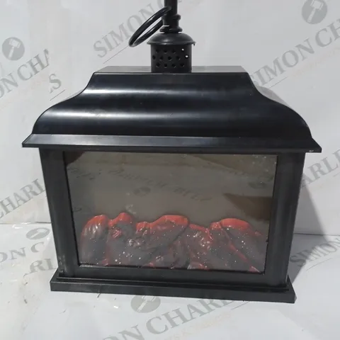 BOXED FESTIVE PRE-LIT BLACK FIREPLACE LANTERN