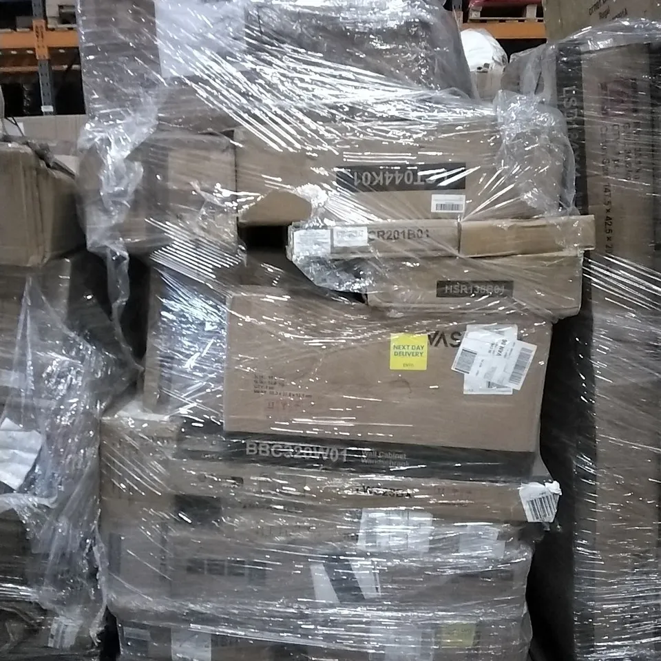 PALLET OF HOUSEHOLD ITEMS TO INCLUDE WALL CABINET, SHOE BOX, MAILBOX AND OTHER ASSORTED ITEMS...