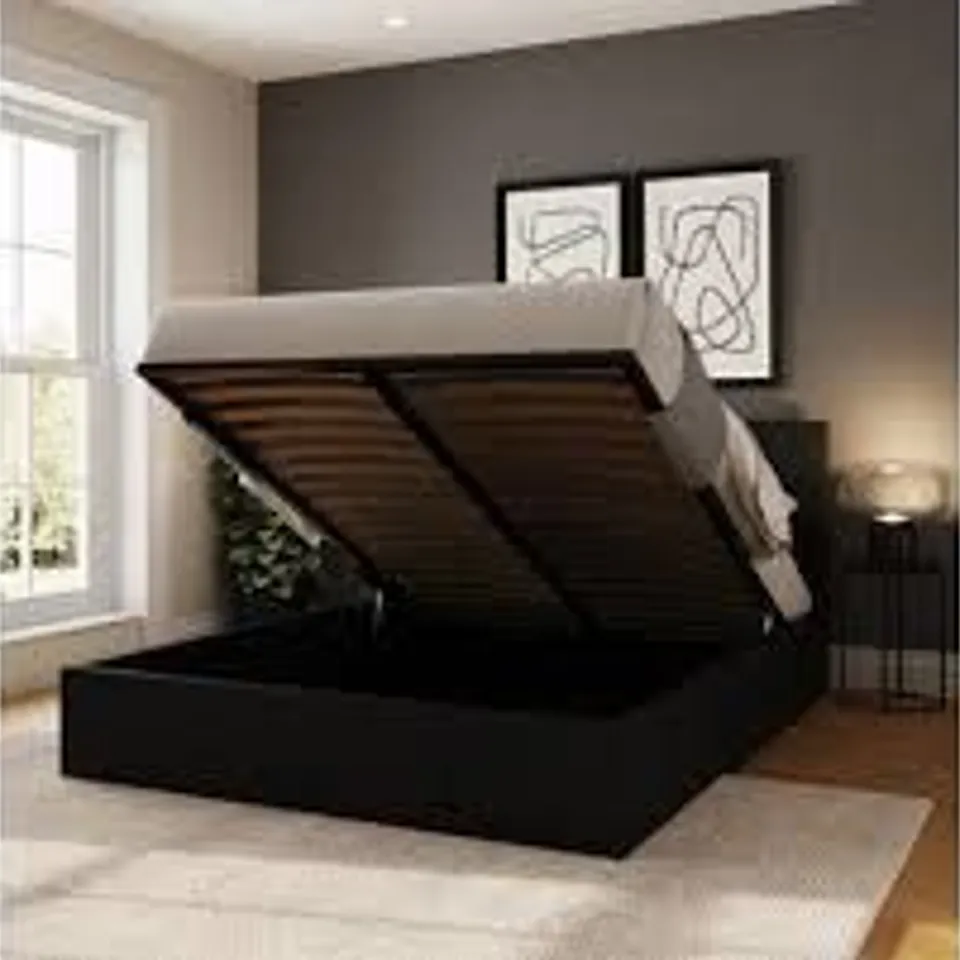 BOXED GFW 4' SMALL DOUBLE BLACK END LIFT OTTOMAN BED (2 BOXES)