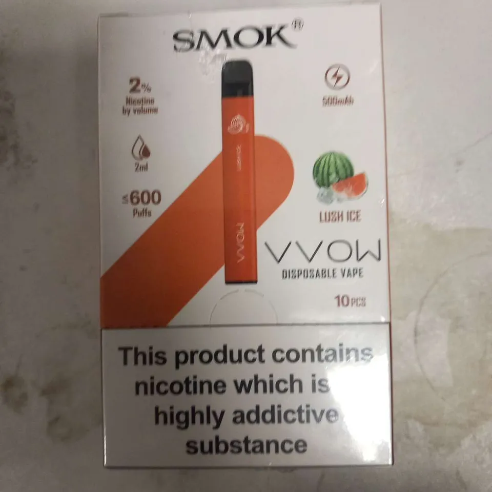 APPROXIMATELY 10 BRAND NEW SEALED SMOK VVOW DISPOSABLE VAPES 10 PIECES PER BOX 