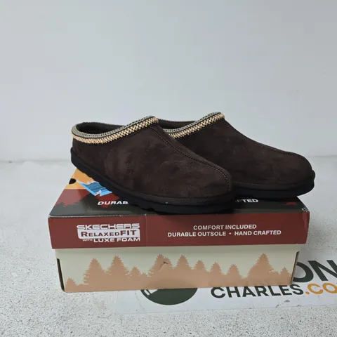 SKECHERS MEN'S RELAXED FIT SLIP-ON SHOES – BROWN SUEDE (UK 12)