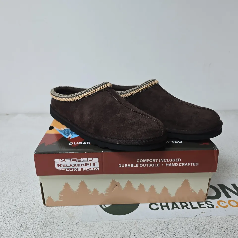 SKECHERS MEN'S RELAXED FIT SLIP-ON SHOES – BROWN SUEDE (UK 12)