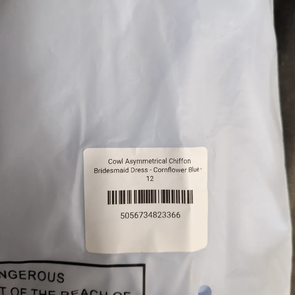 SIX STORIES BRIDESMAID DRESS - COWL ASYMMETRICAL CHIFFON, CORNFLOWER BLUE, UK SIZE 12