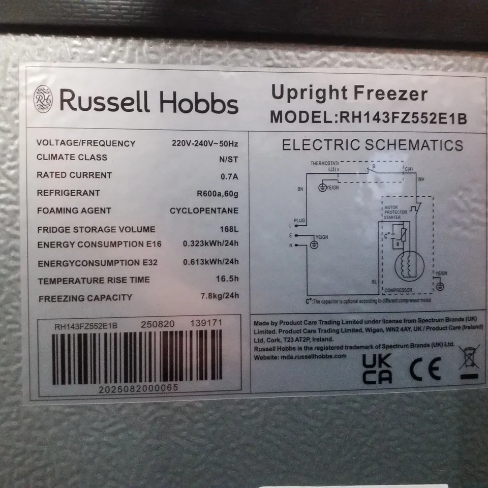 RUSSELL HOBBS RH143FZ552E1B 143CM SMALL UPRIGHT FREEZER - BLACK