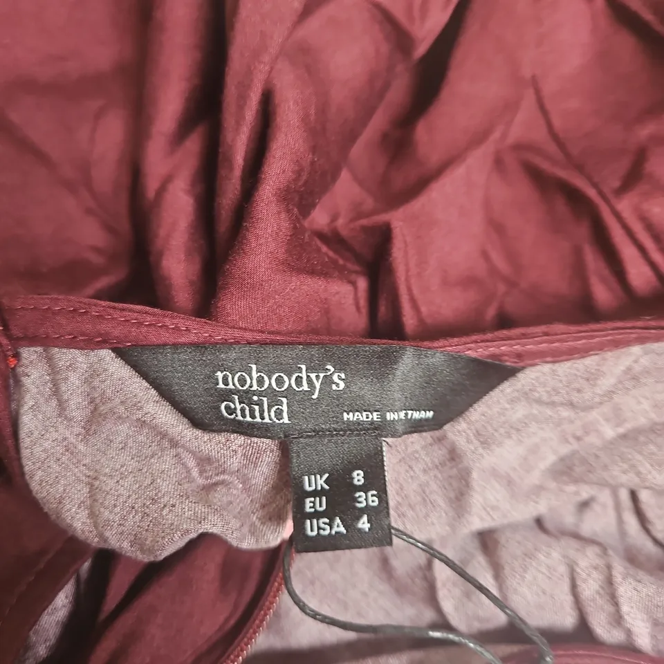 NOBODY'S CHILD ROMY MINI DRESS SPOT – BURGUNDY WITH RED POLKA DOTS, UK 8